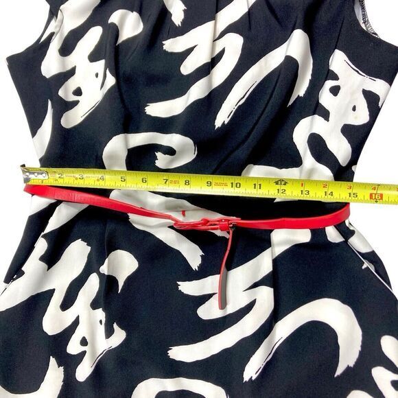 Emma & Michele Midi Dress Women 14 Black White Printed Belted 70s Classy Elegant - Picture 10 of 16